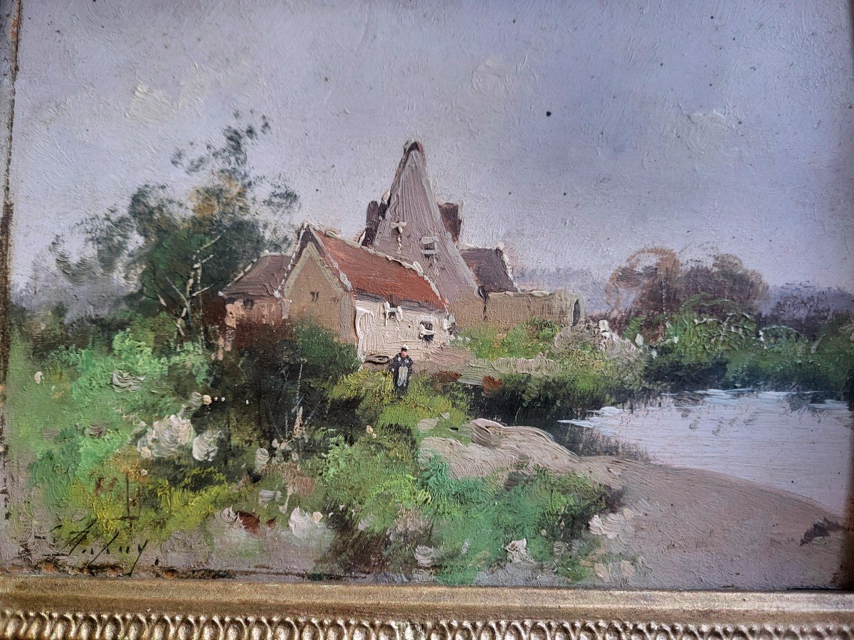 Paire de tableaux de Gallien Laloue, pseudo Dupuy, paysage bord de l'eau et maison - XIXeme-photo-4