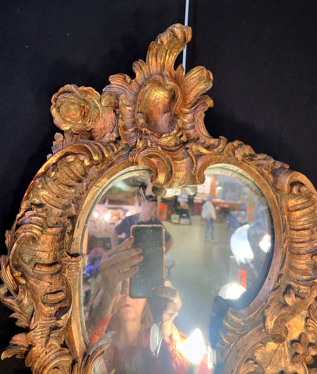 Miroir Italien En Bois Doré Patiné style Baroque XIXeme-photo-3