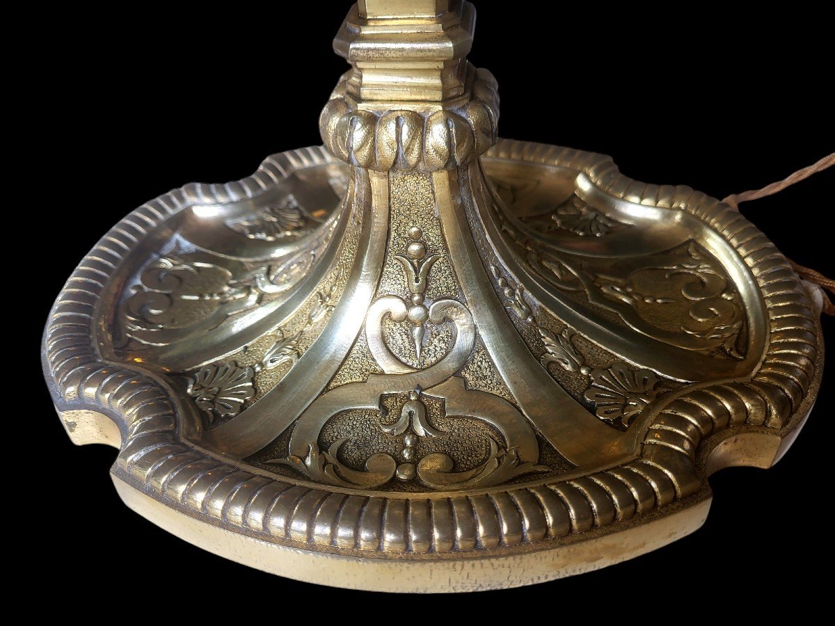 Empire Style Lamp In Gilded Bronze, Beautiful Carving - 19th Century-photo-3