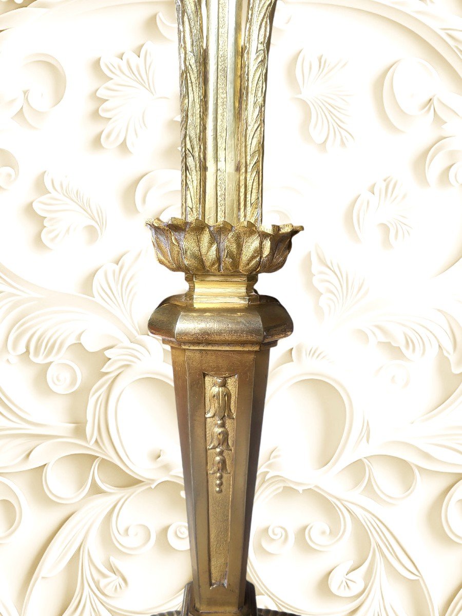 Empire Style Lamp In Gilded Bronze, Beautiful Carving - 19th Century-photo-4