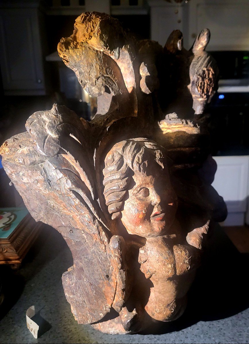 Sculpture, Decorative Element Of A Capital, Baroque From The 17th Century-photo-2