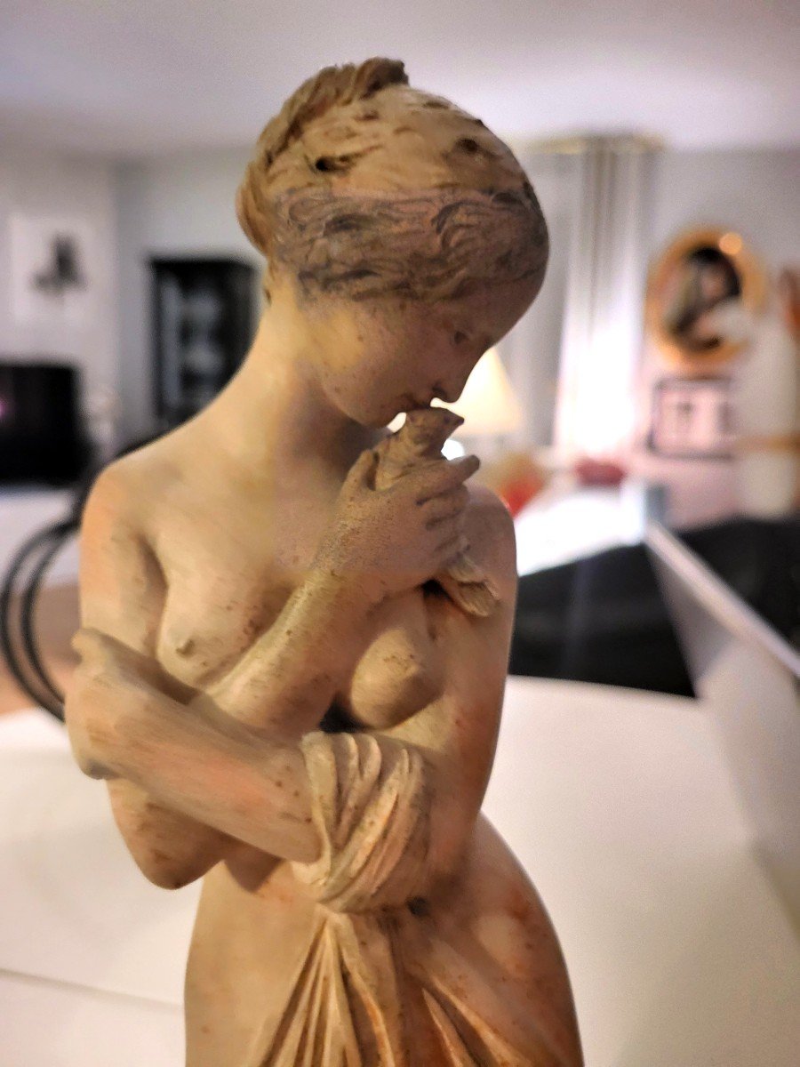 Sculpture en terre cuite Lesbie et son moineau - XIXeme-photo-2