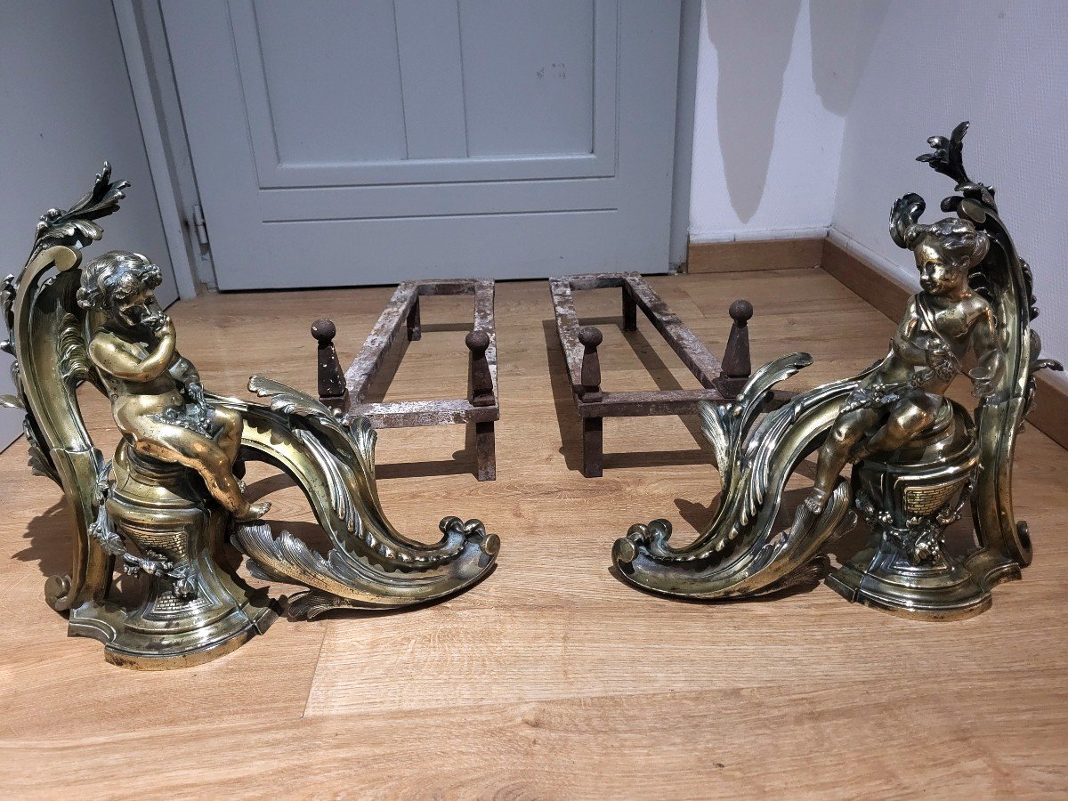 Pair Of Louis XV Bronze Andirons From The 18th Century