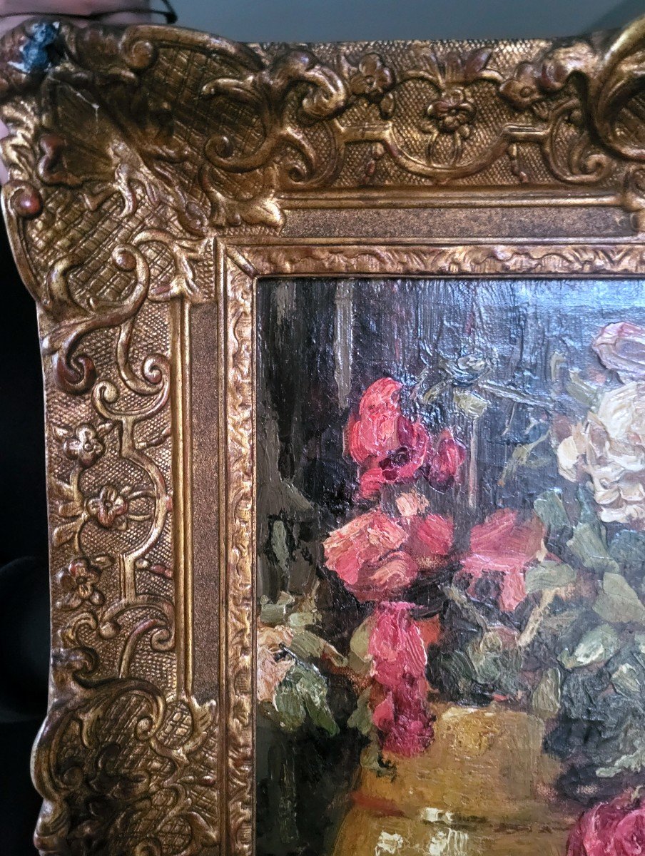 Oil On Canvas Still Life With Roses Signed Courtens Herman - 19th Century-photo-2