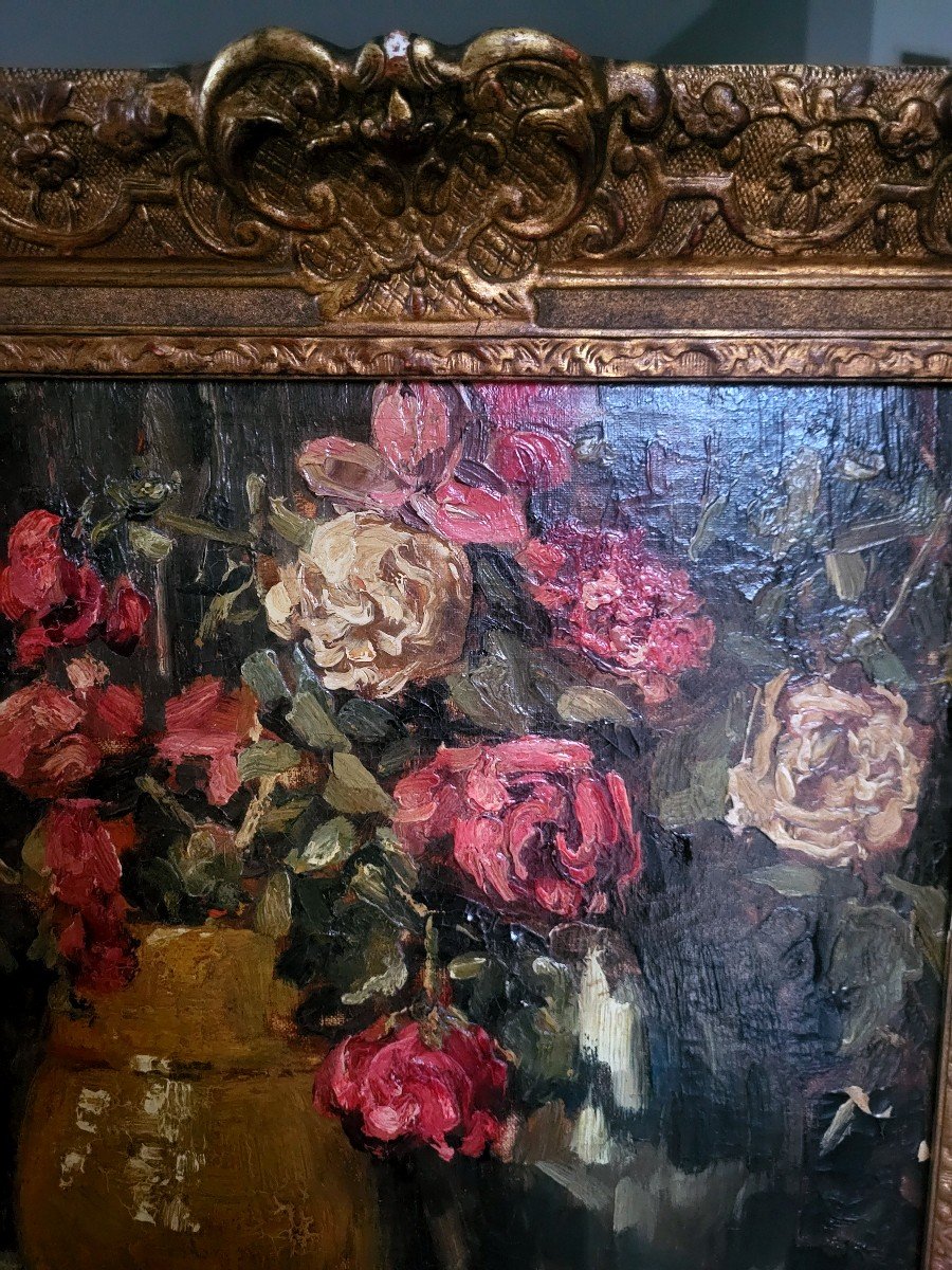 Oil On Canvas Still Life With Roses Signed Courtens Herman - 19th Century-photo-3