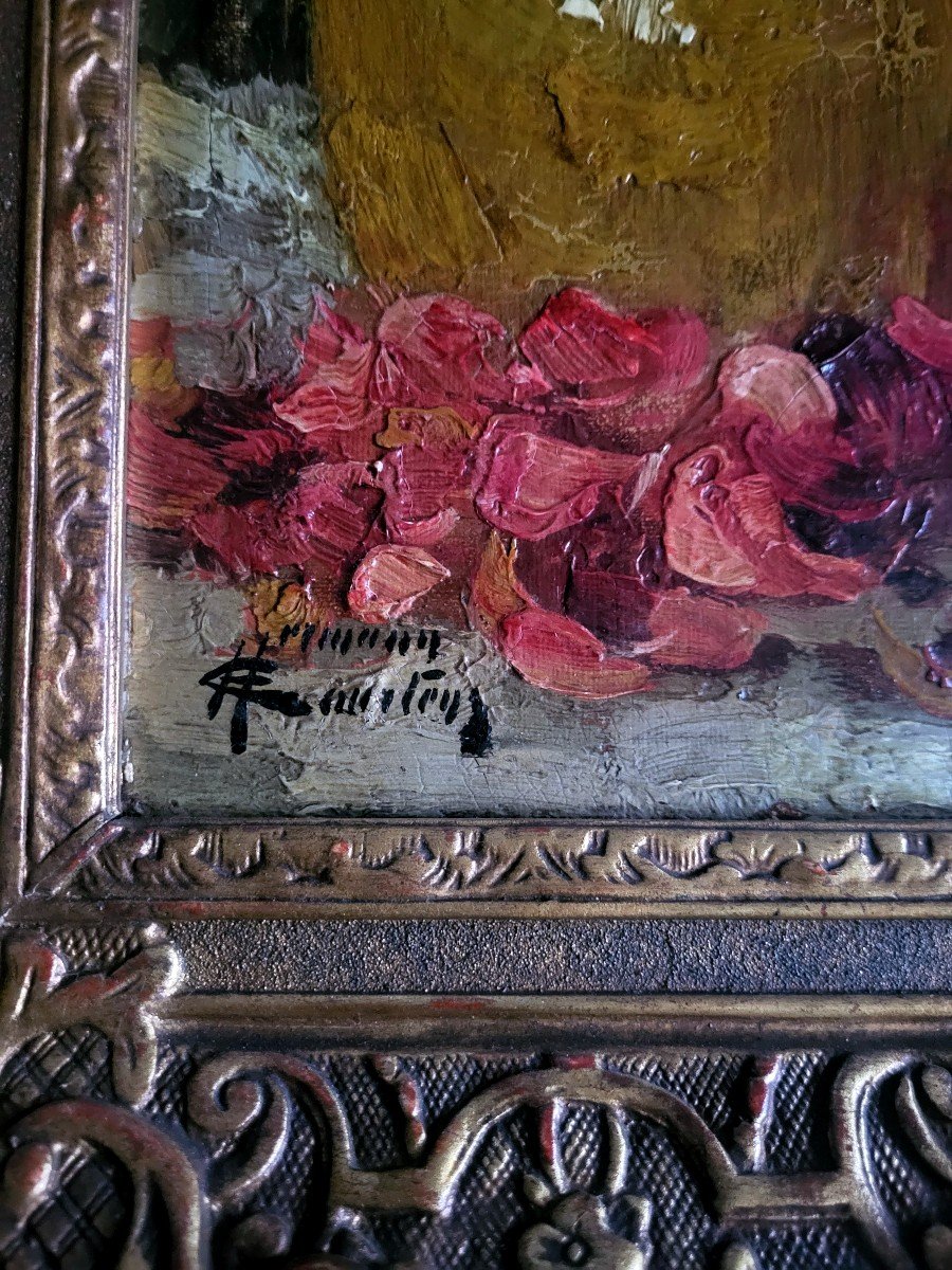 Oil On Canvas Still Life With Roses Signed Courtens Herman - 19th Century-photo-4