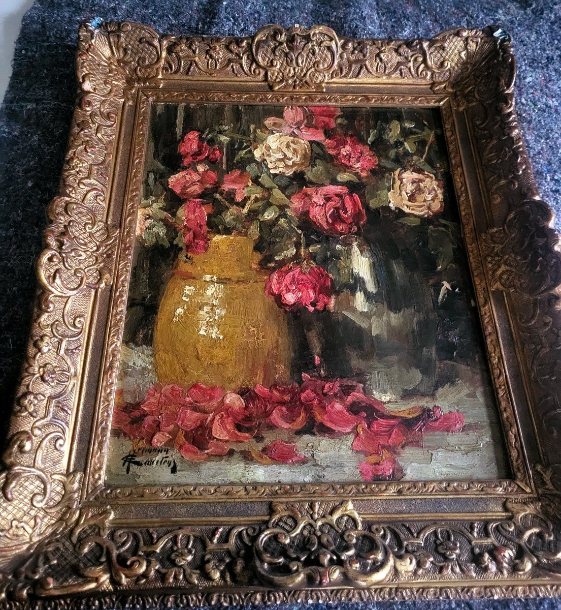 Oil On Canvas Still Life With Roses Signed Courtens Herman - 19th Century-photo-4