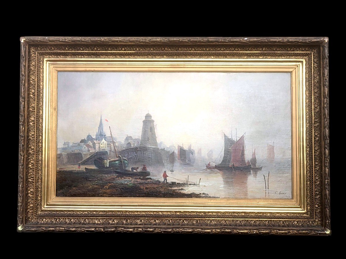 Large Format Oil On Canvas Signed, Mid-19th Century