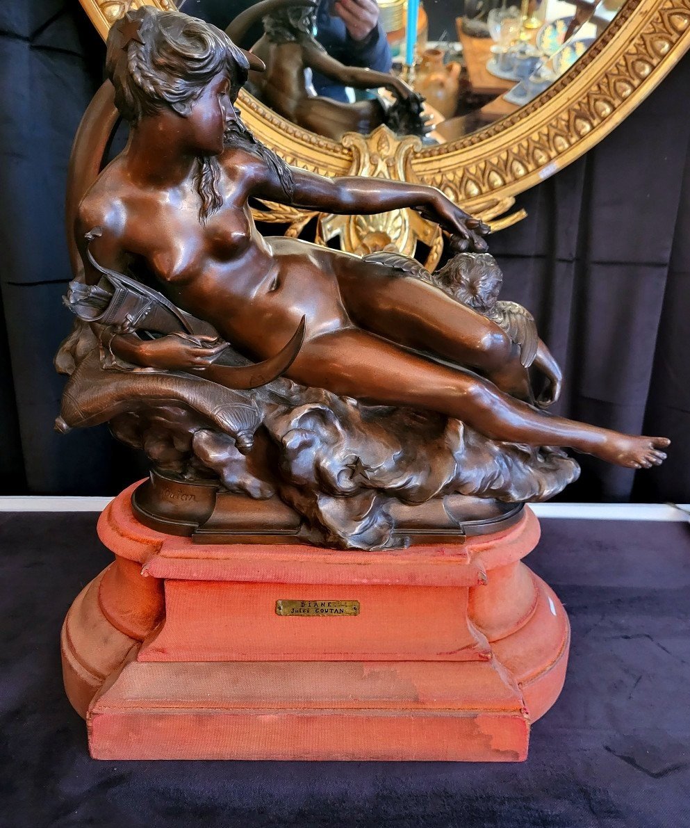 Bronze Diane la Chasseresse et da nymphe signe Félix Coutant XIXeme