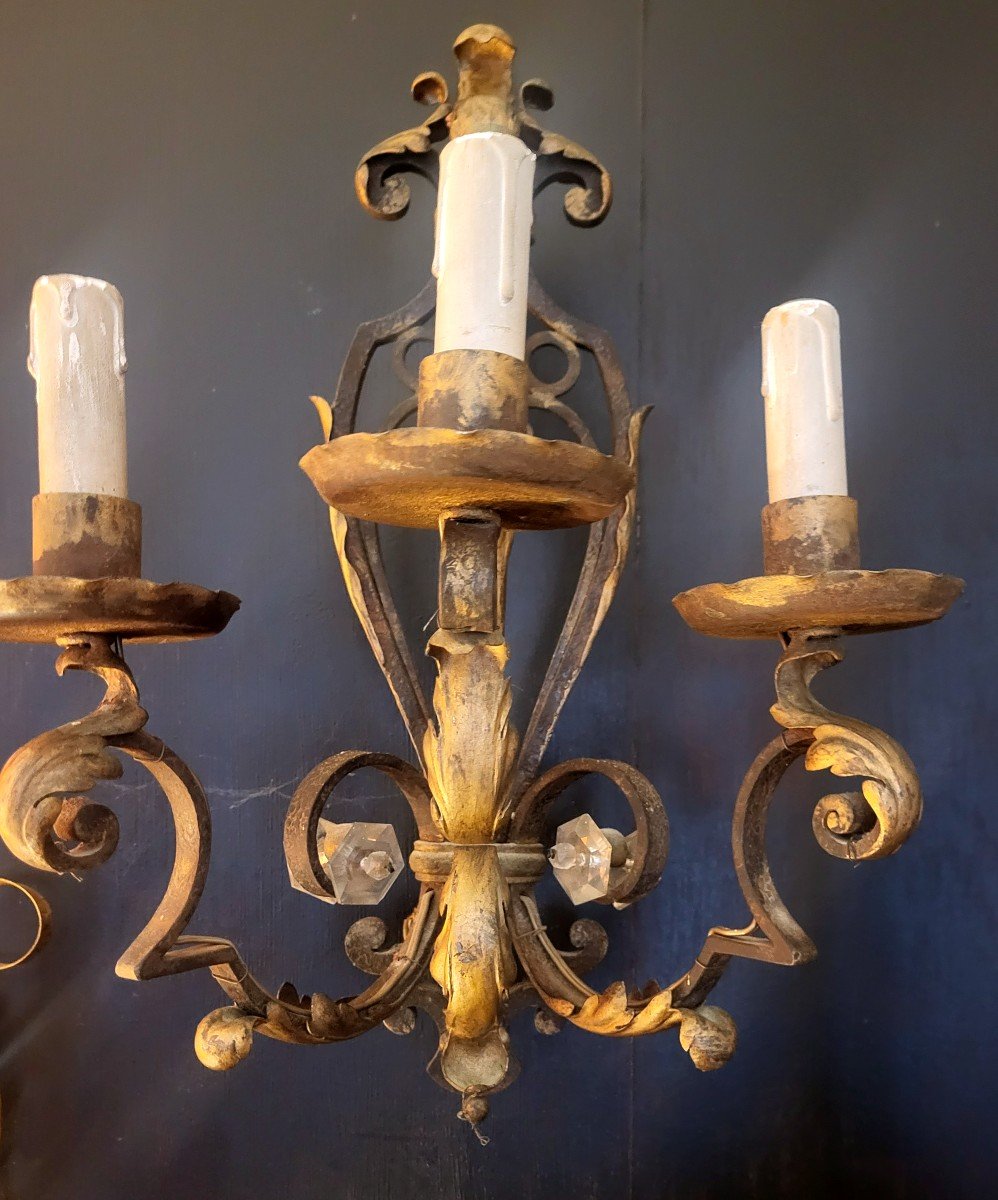 Pair Of 20th Century Wrought Iron Wall Lights-photo-1