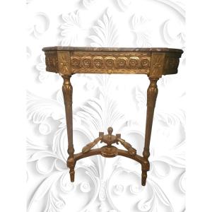  Console demi lune en bois doré sculpté - XVIIIeme