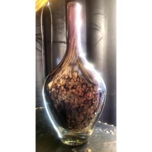 Purple And Gold Bottle Vase By Jean-claude Novaro 