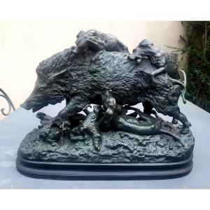 Large Bronze Old Edition, Green Patina Signed Fratin Christophe 