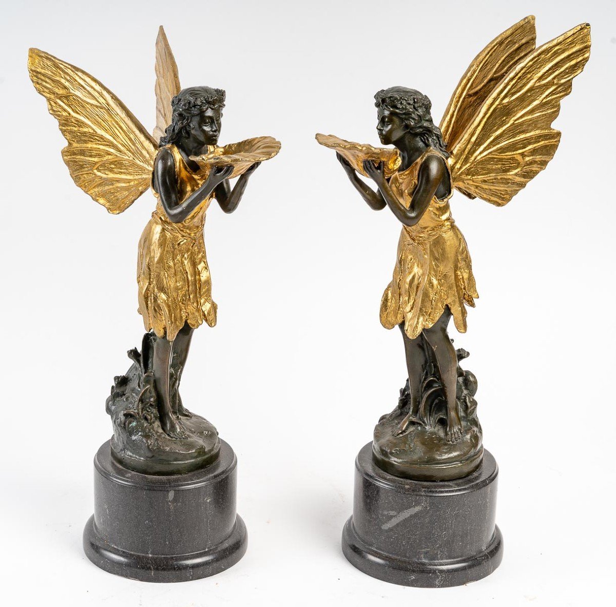 Pair Of Bronzes On Marble Base