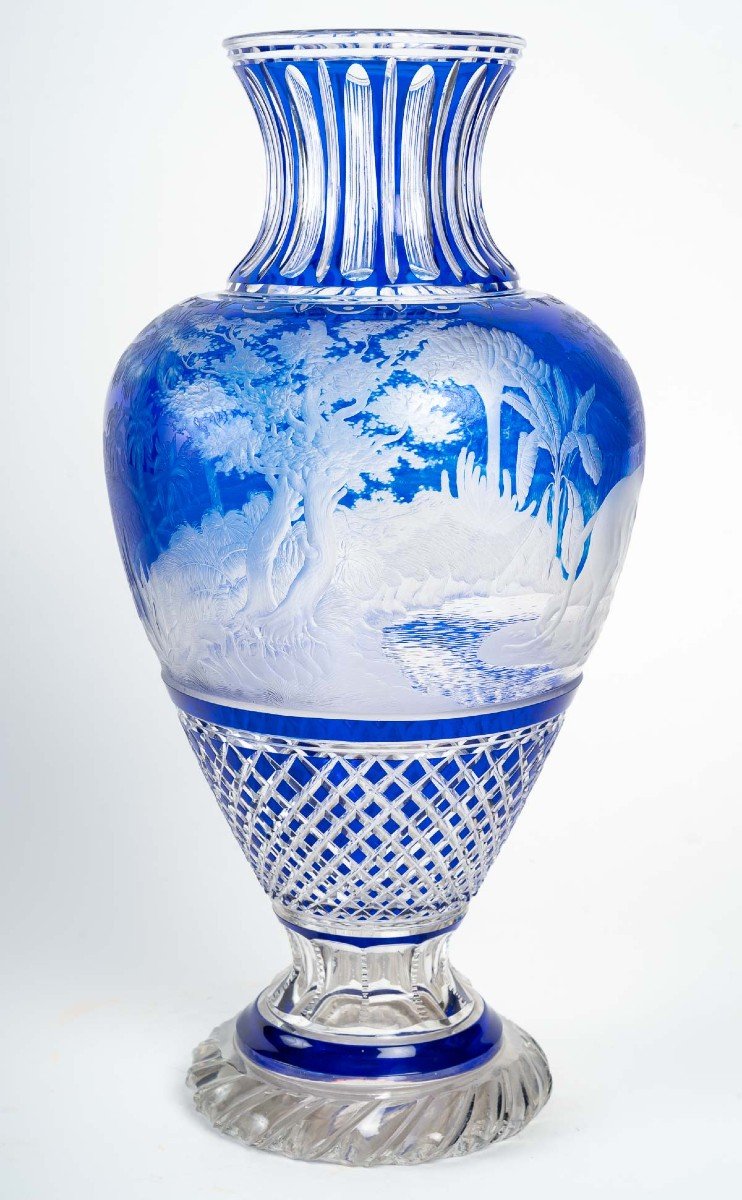 Large Blue And White Overlay Vase Attributed To "baccarat" Or St Louis 1870-photo-2