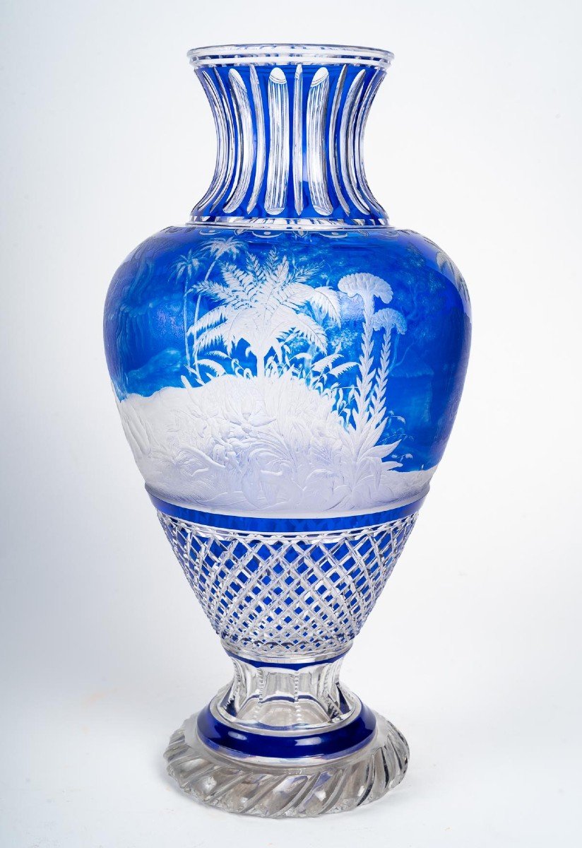 Large Blue And White Overlay Vase Attributed To "baccarat" Or St Louis 1870-photo-4