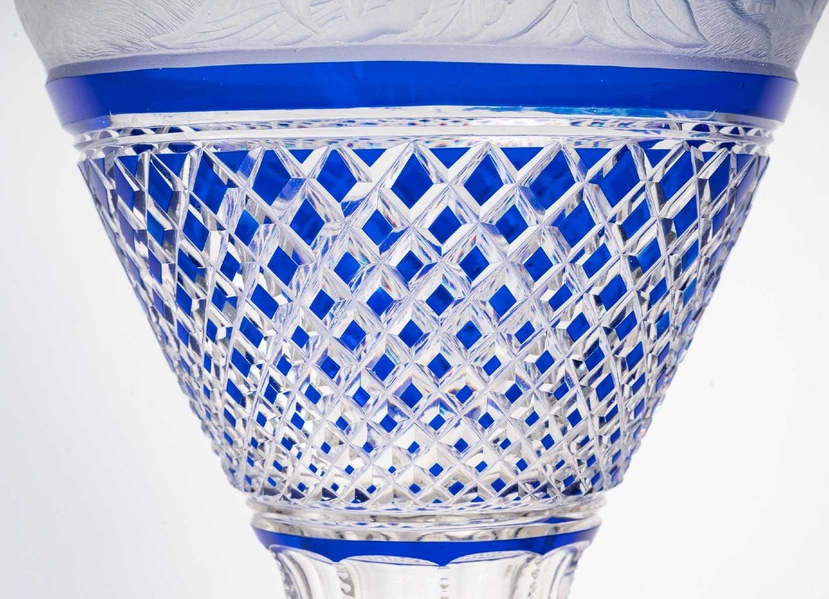 Large Blue And White Overlay Vase Attributed To "baccarat" Or St Louis 1870-photo-4