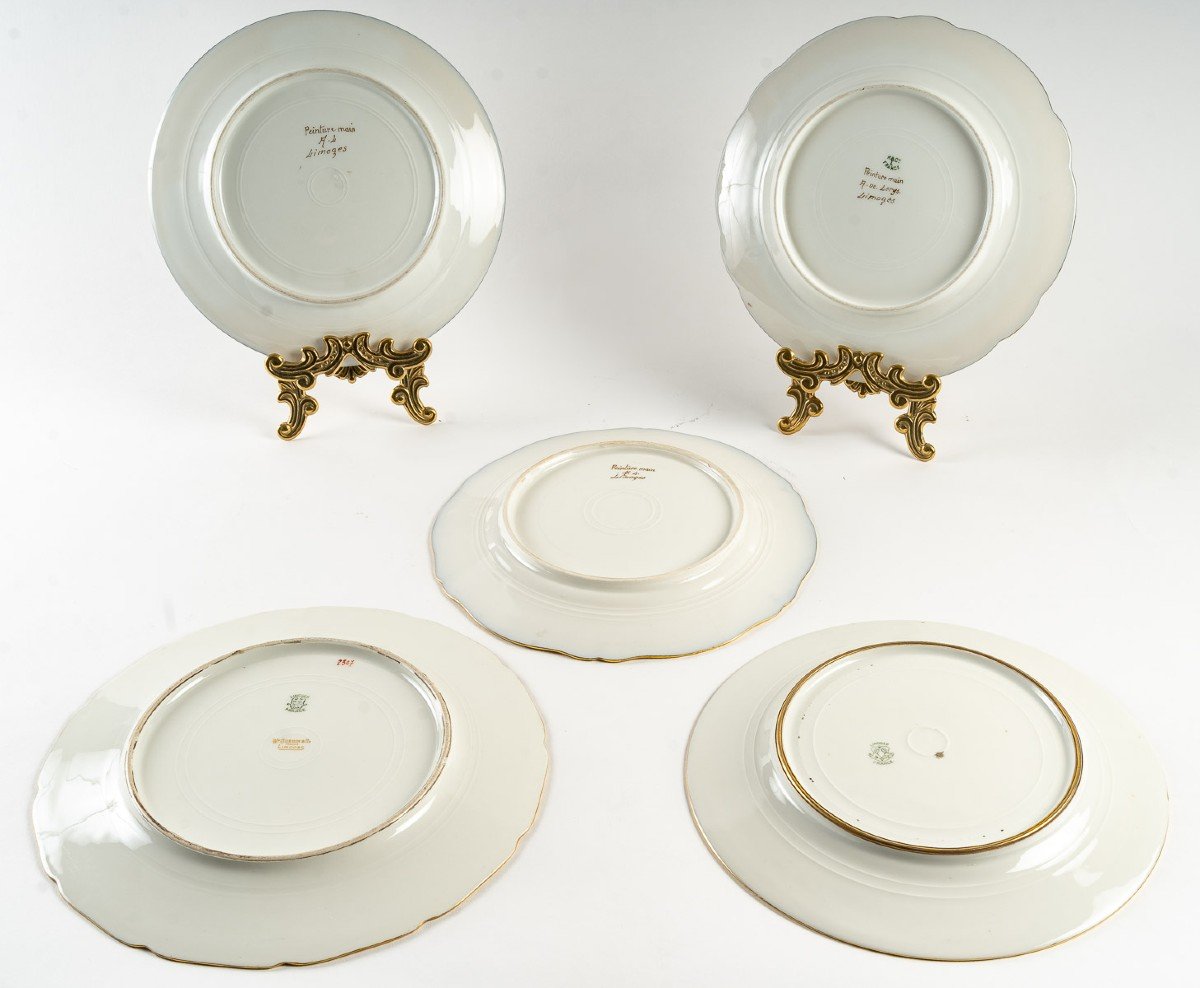 Cinq Assiettes  Limoges XIXème  "Havilland et W. Guerin " -photo-2