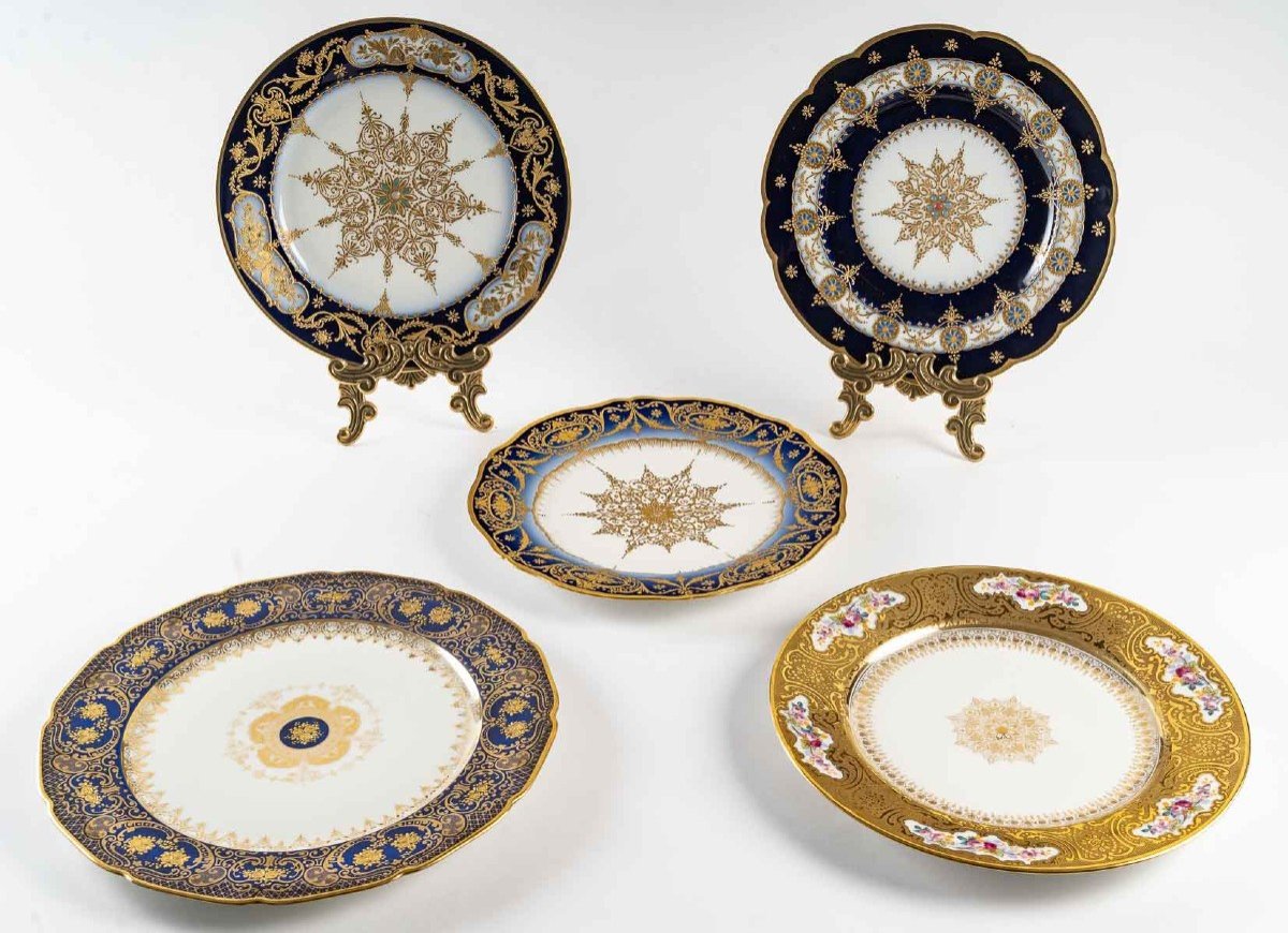 Cinq Assiettes  Limoges XIXème  "Havilland et W. Guerin " 