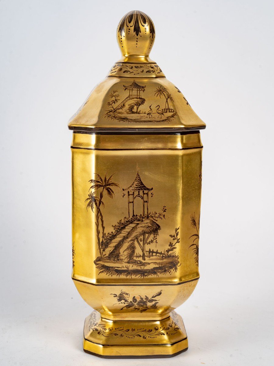 Pharmacy Jar "le Tallec" Chinoiseries On A Gold Background-photo-4