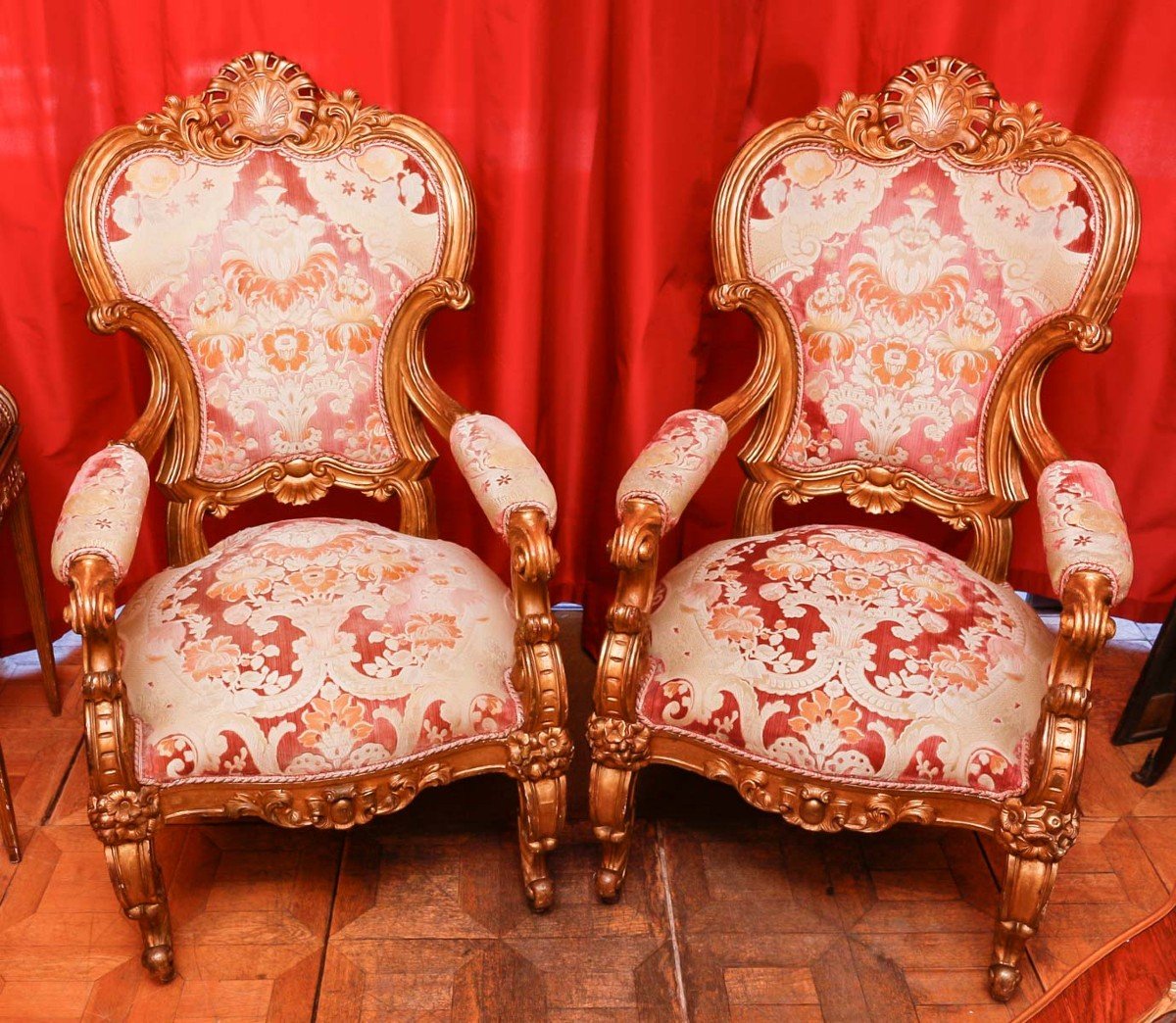 Pair Of Baroque Rome Style Armchairs (italy Late 18th Century)-photo-2