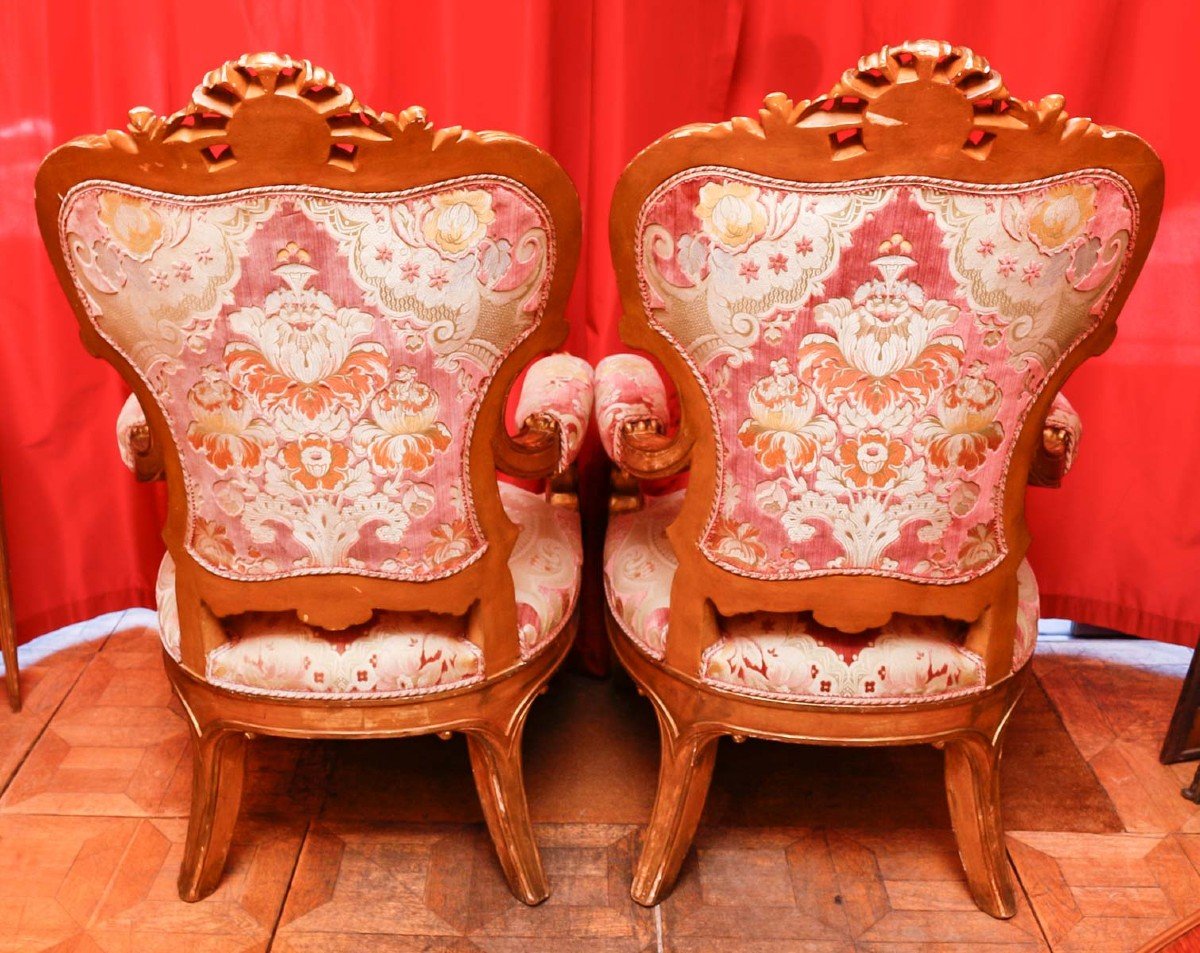 Pair Of Baroque Rome Style Armchairs (italy Late 18th Century)-photo-5