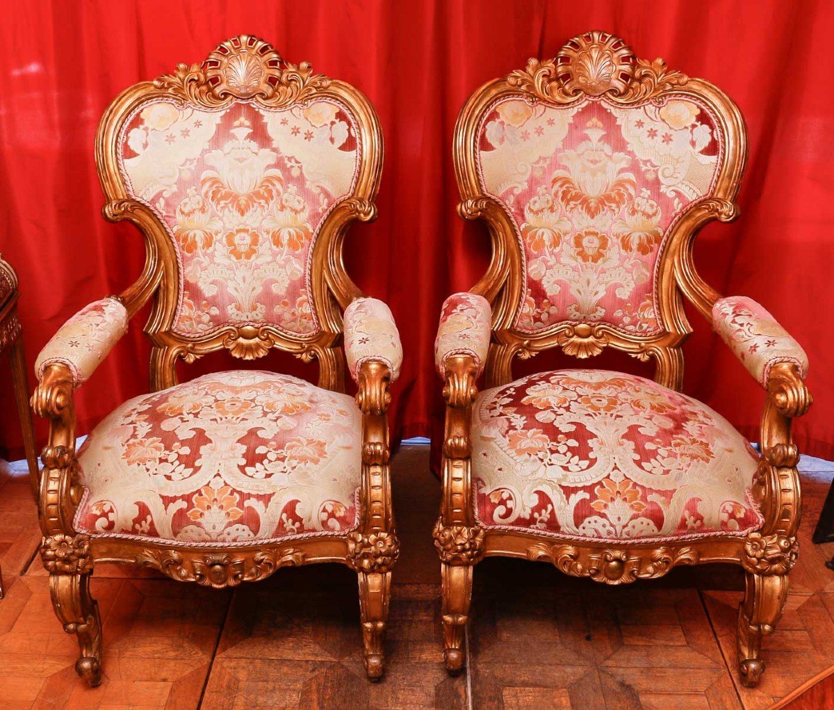 Pair Of Baroque Rome Style Armchairs (italy Late 18th Century)