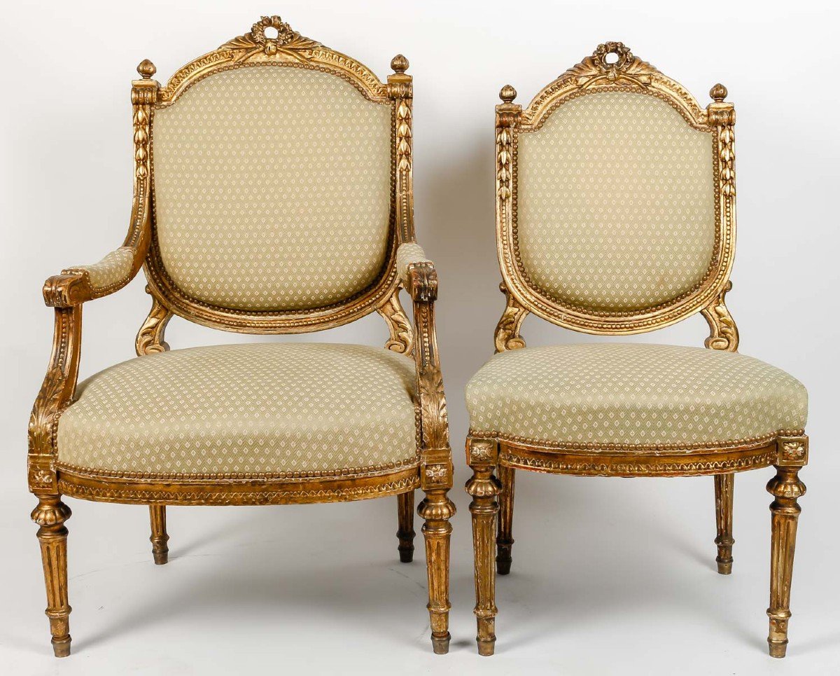 Paire De Fauteuils St Louis XVI  Céladon Bois Doré -photo-2