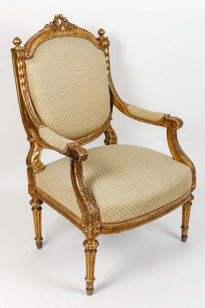 Paire De Fauteuils St Louis XVI  Céladon Bois Doré -photo-1