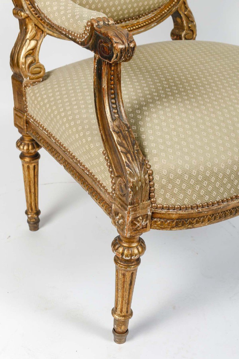 Paire De Fauteuils St Louis XVI  Céladon Bois Doré -photo-2