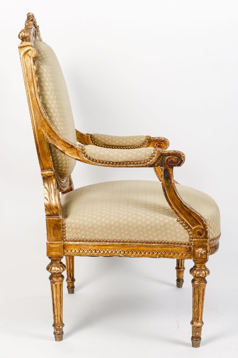 Paire De Fauteuils St Louis XVI  Céladon Bois Doré -photo-3