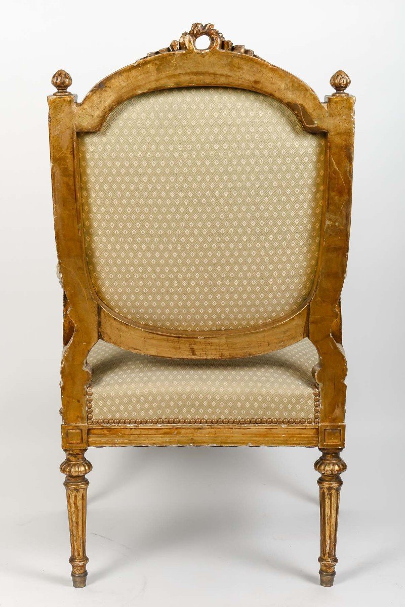 Paire De Fauteuils St Louis XVI  Céladon Bois Doré -photo-4