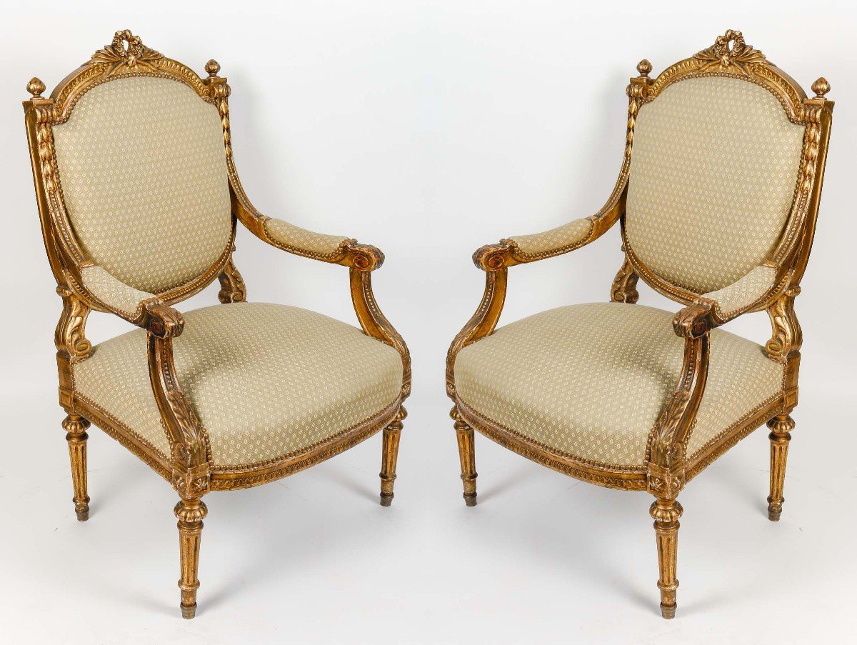 Paire De Fauteuils St Louis XVI  Céladon Bois Doré 