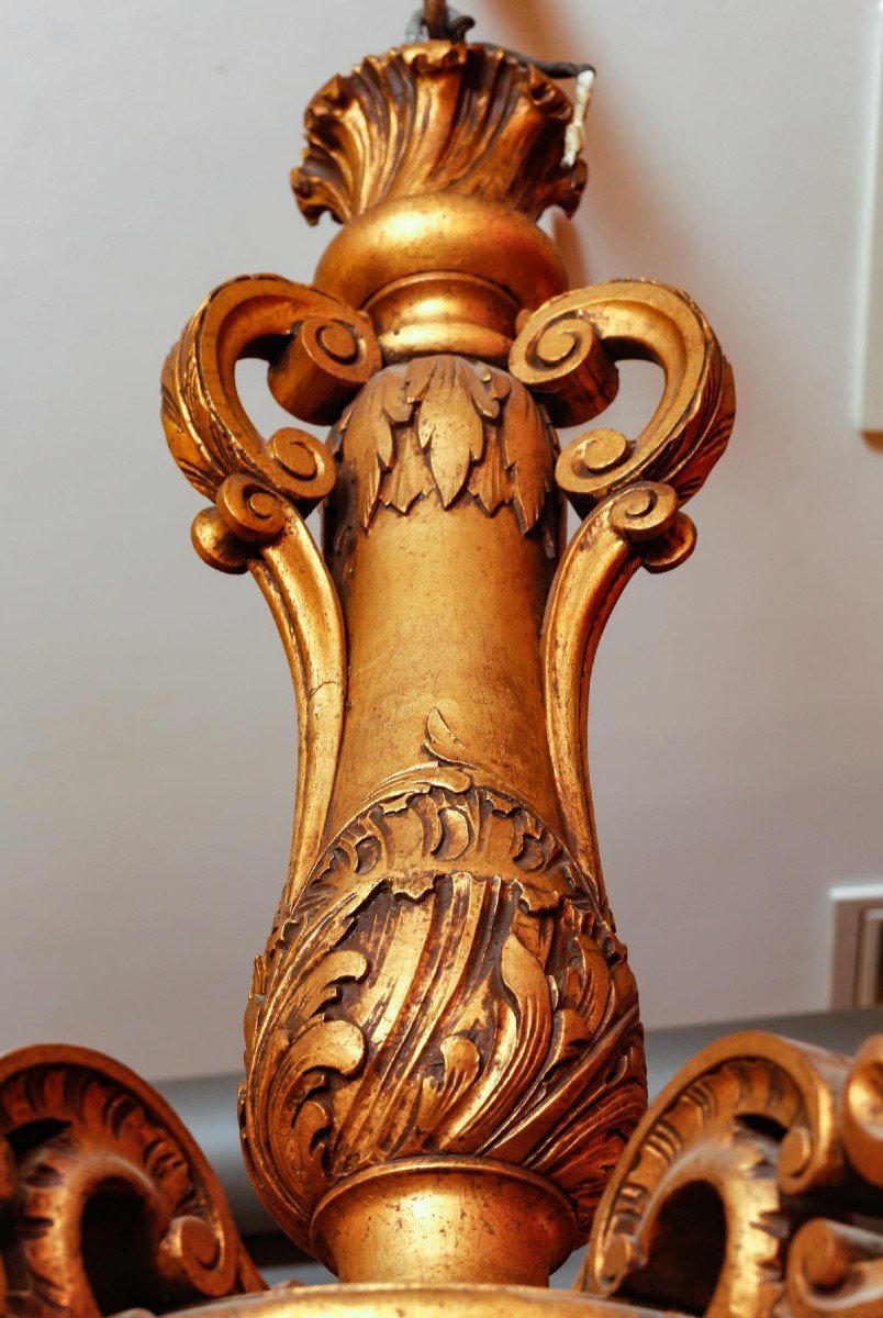 Lustre en bois sculpté et doré St Louis XIV-photo-4