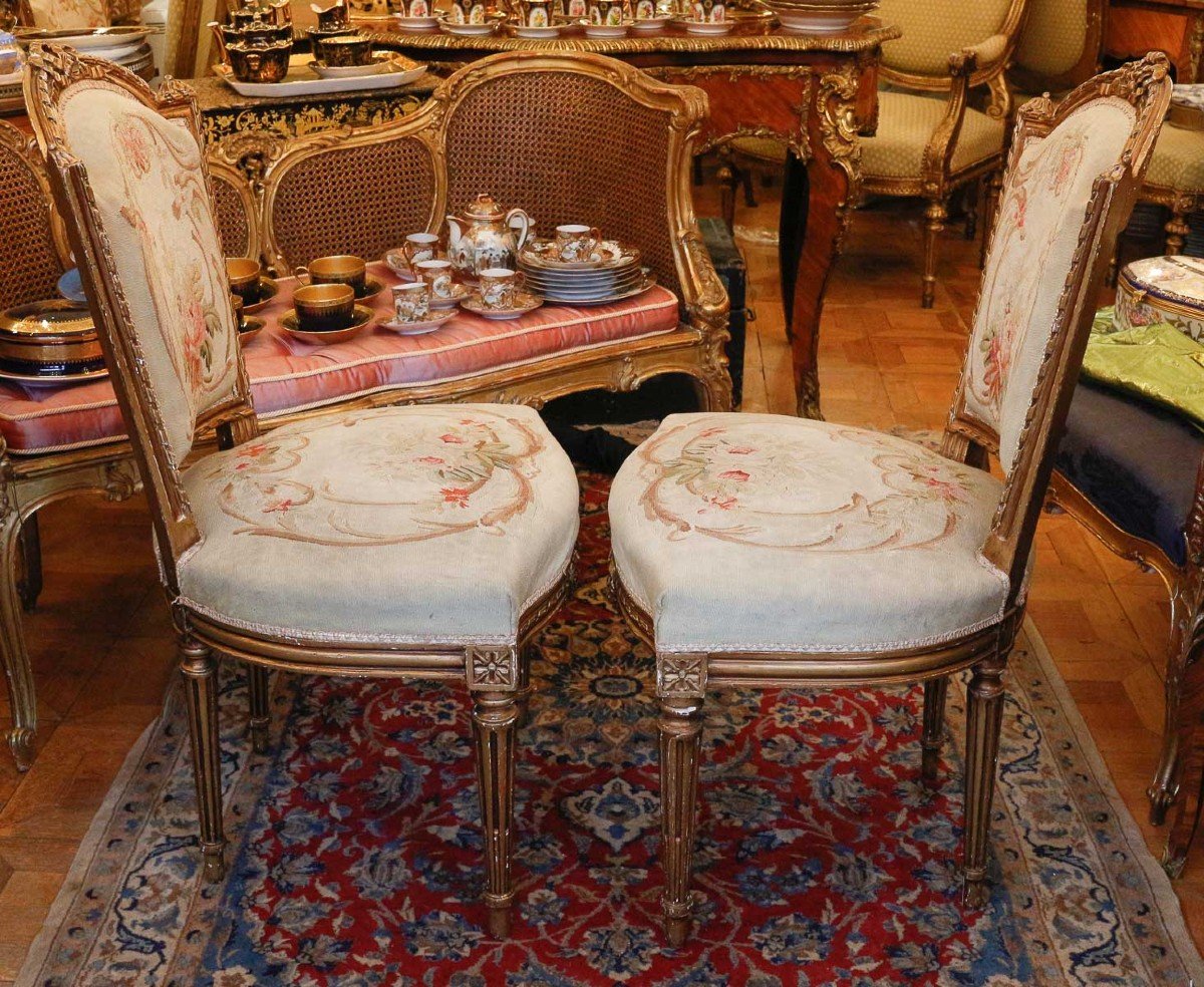 Four Louis XVI Aubusson Style Chairs With Flowers-photo-2