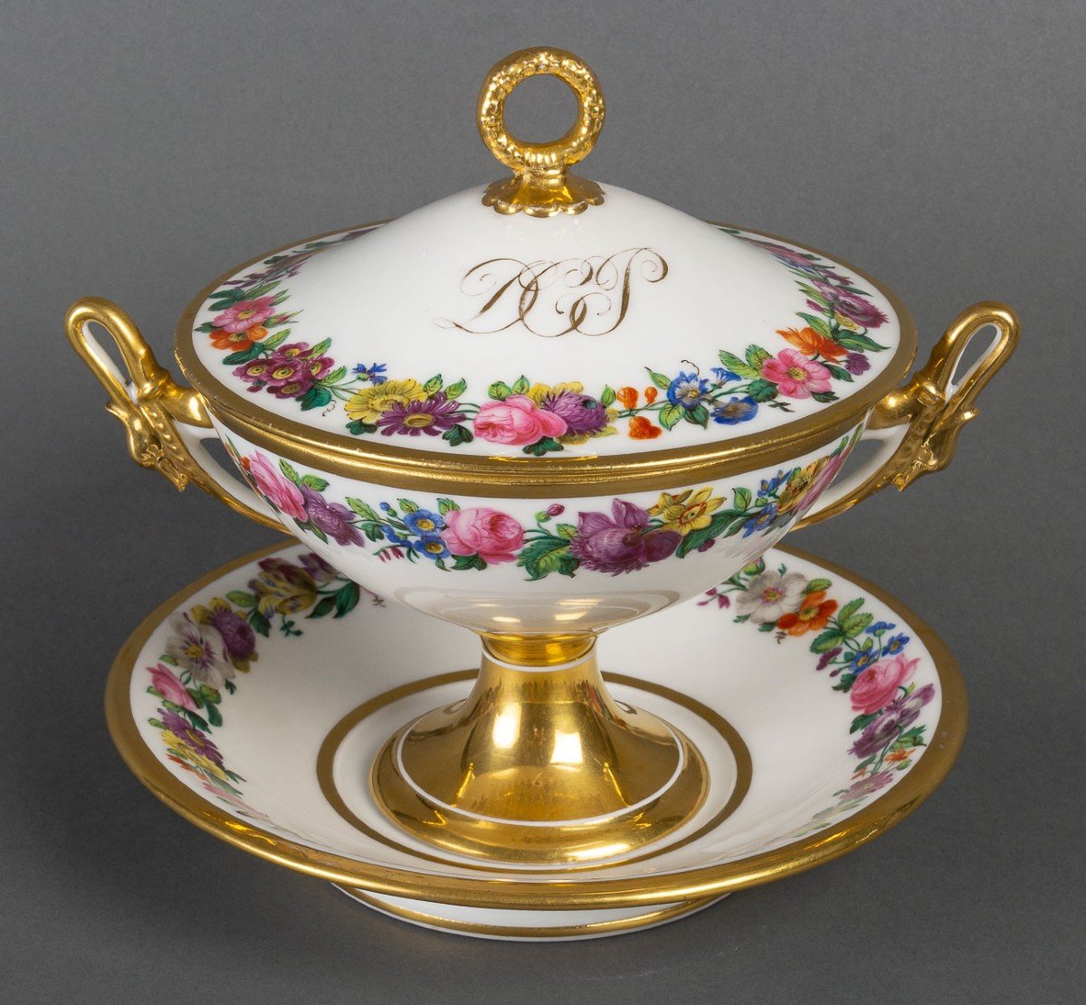 Drageoir en porcelaine de Paris à couronnes de fleurs ( XIX ème )