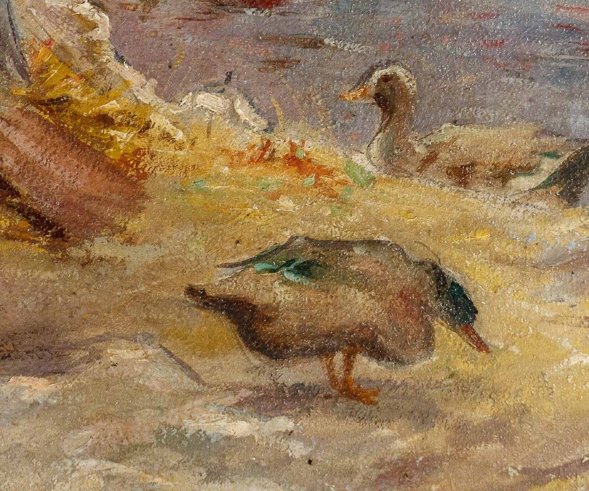 Antoine Vollon (1833/1900 ) "Une Lavandière  près des canards"-photo-2