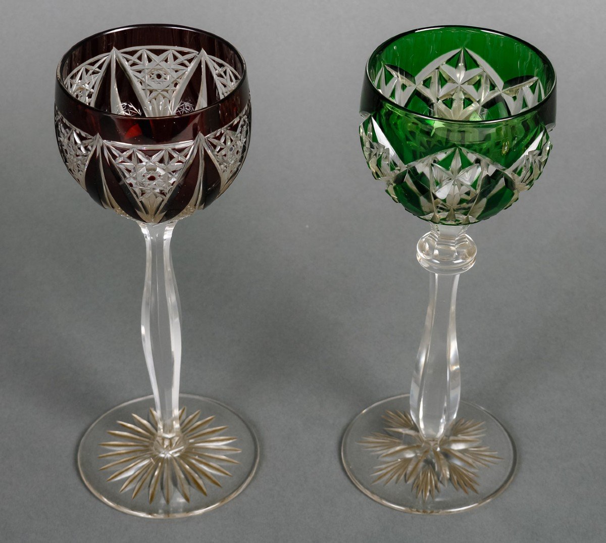 Four Rhine Wine Glasses Overlay "st Louis And Baccarat" 19th Century-photo-4