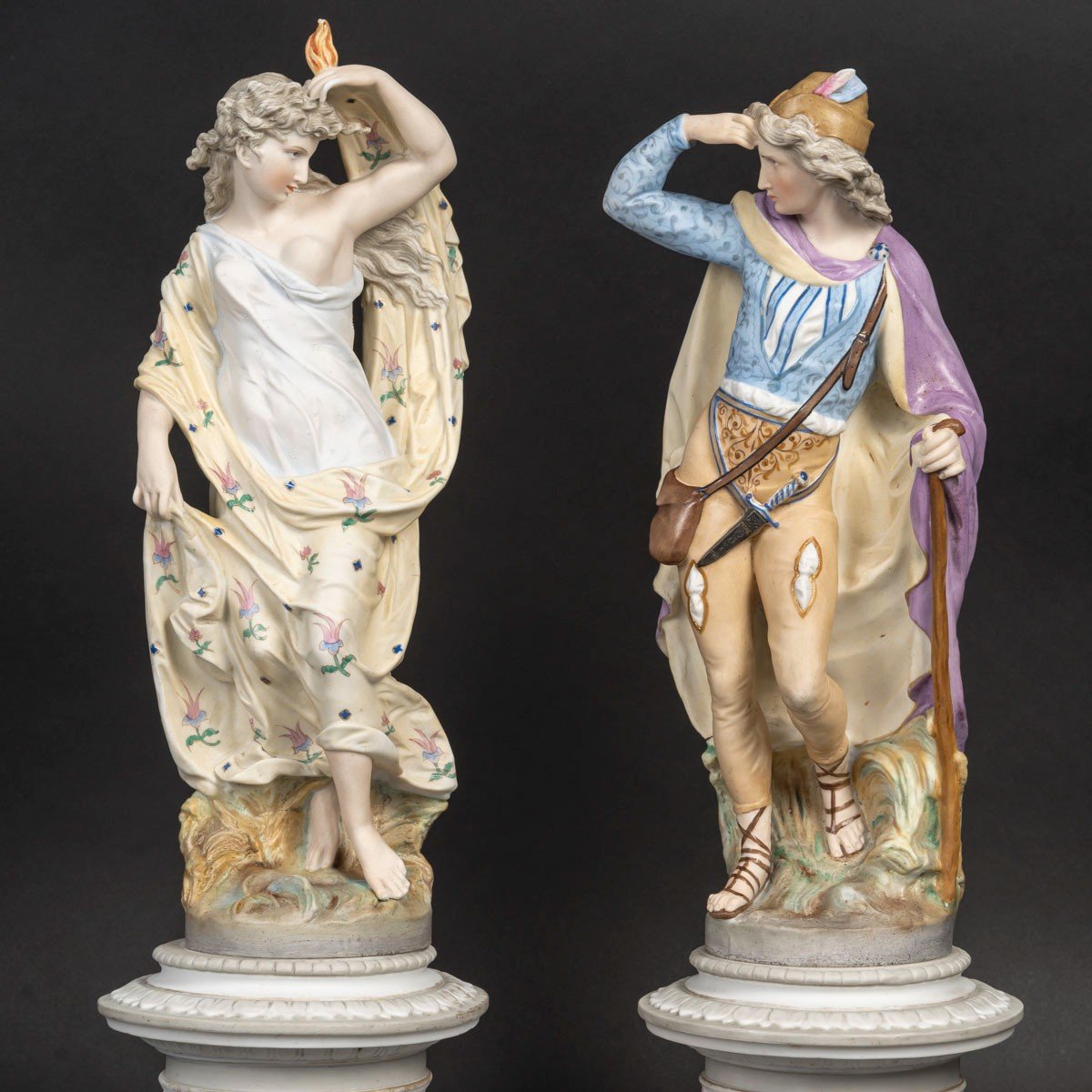 Couple en biscuit polychromes  " Limoges  1860 "-photo-2