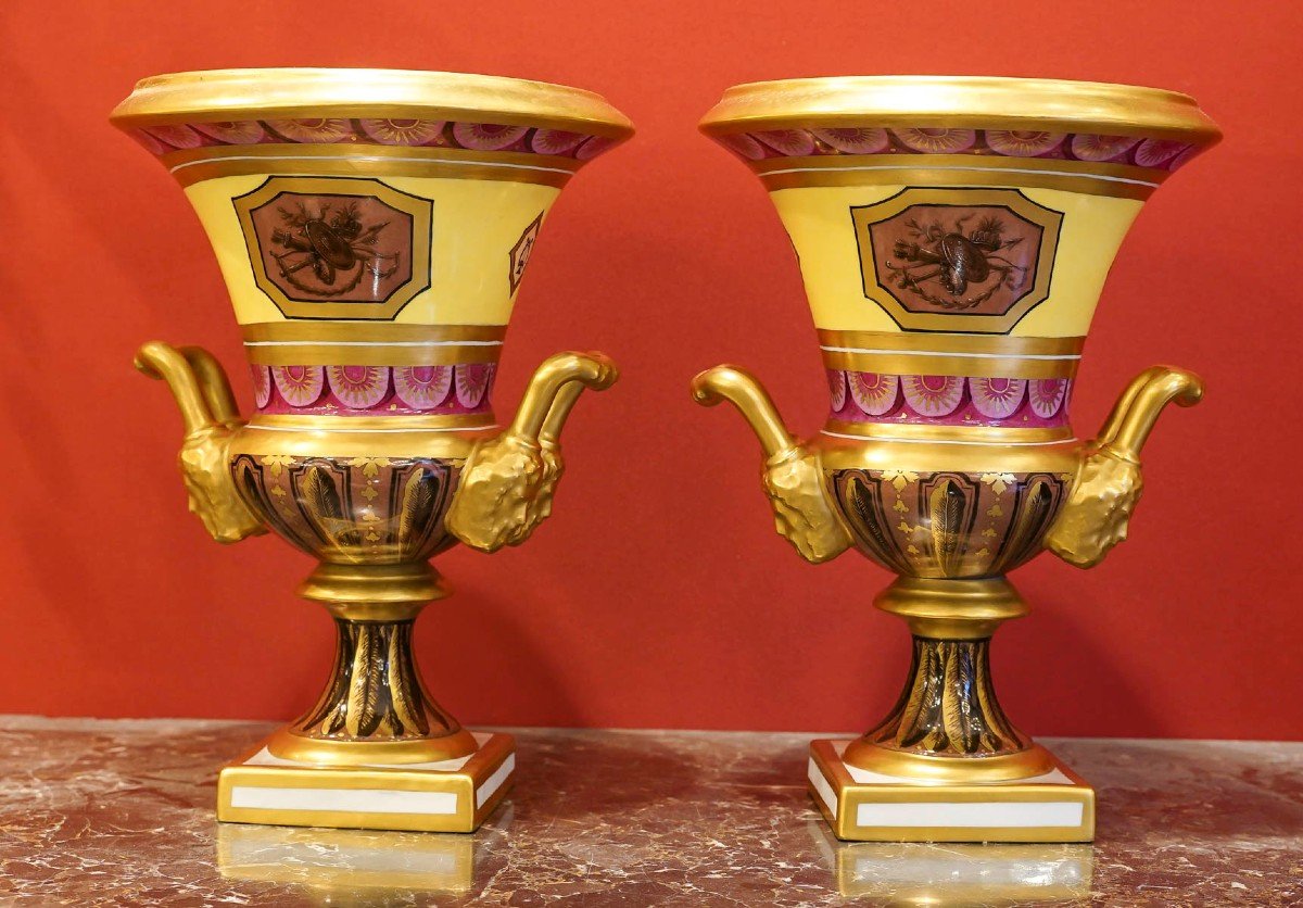  LE Tallec " Paire de Vases Médicis " (  jaunes ,noirs et fuschia ) -photo-5