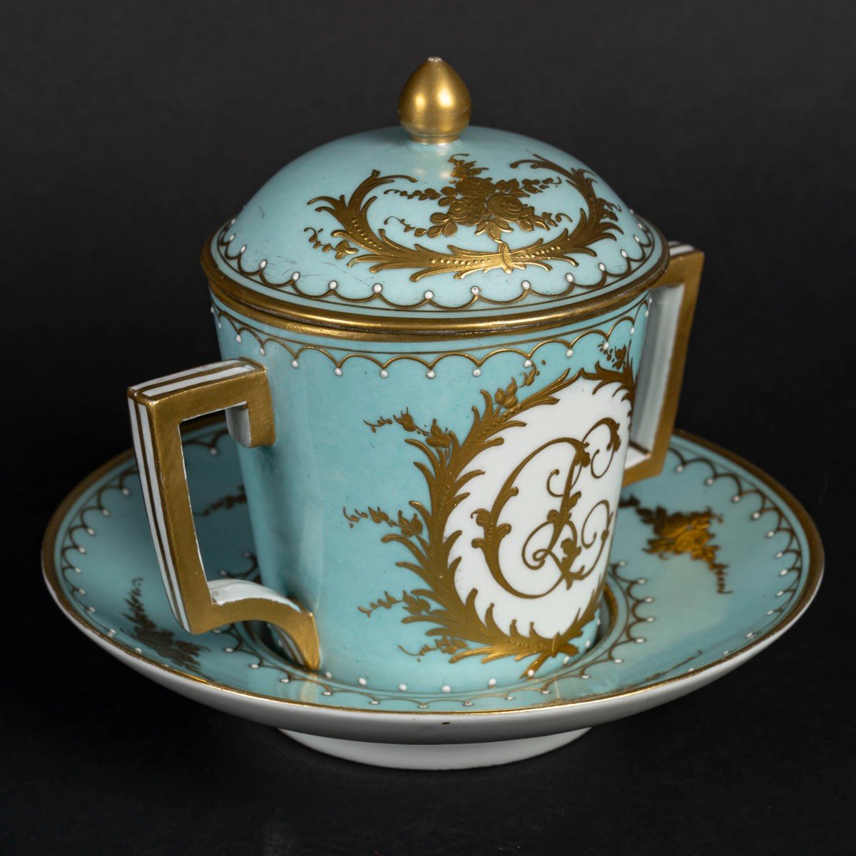 19th Century Pseudo Sèvres Celadon Trembleuse Cup