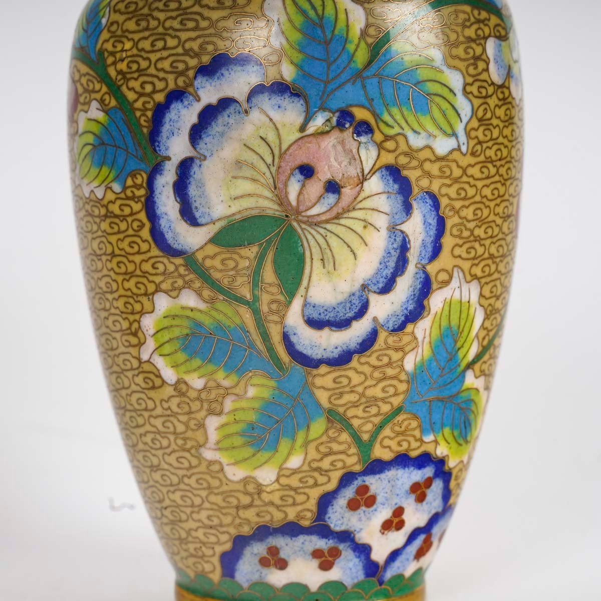 Paire de petits Vases Cloisonnés   aux Pensées  -photo-2