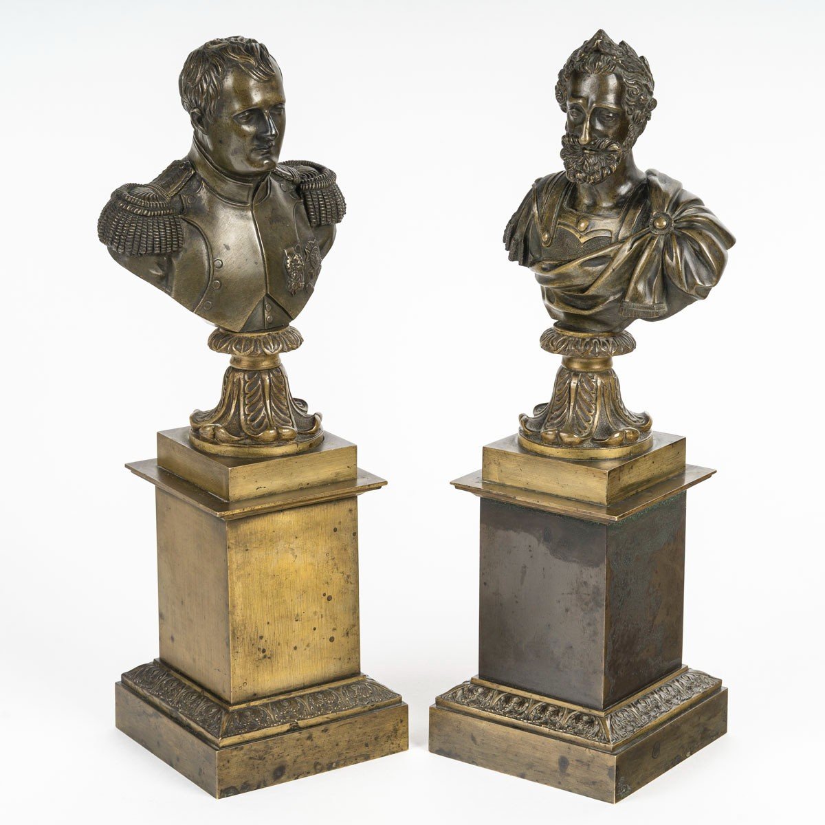 Pair Of Bronze Busts "napoleon I And Henri Iv" 19th Century