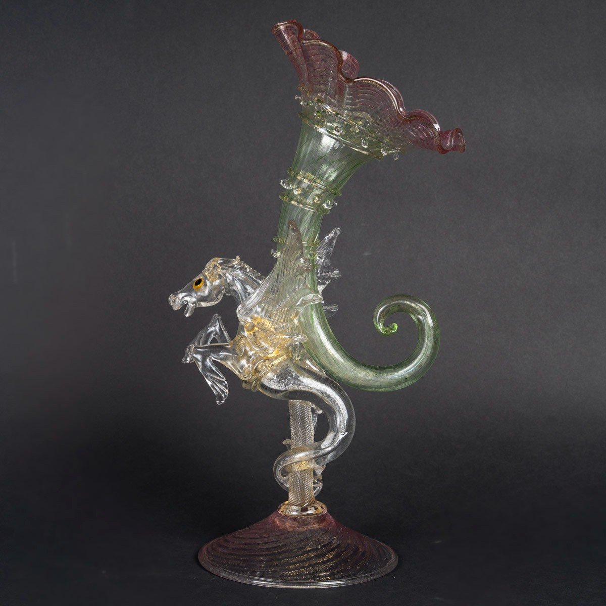 Venise ( Murano )" Vase cornet au Cheval Marin : Pégas "Salviati 1875/1880 -photo-2