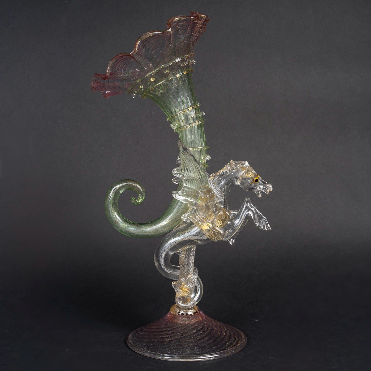 Venise ( Murano )" Vase cornet au Cheval Marin : Pégas "Salviati 1875/1880 -photo-2