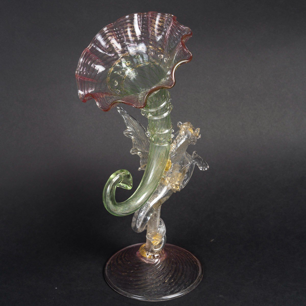 Venise ( Murano )" Vase cornet au Cheval Marin : Pégas "Salviati 1875/1880 -photo-4