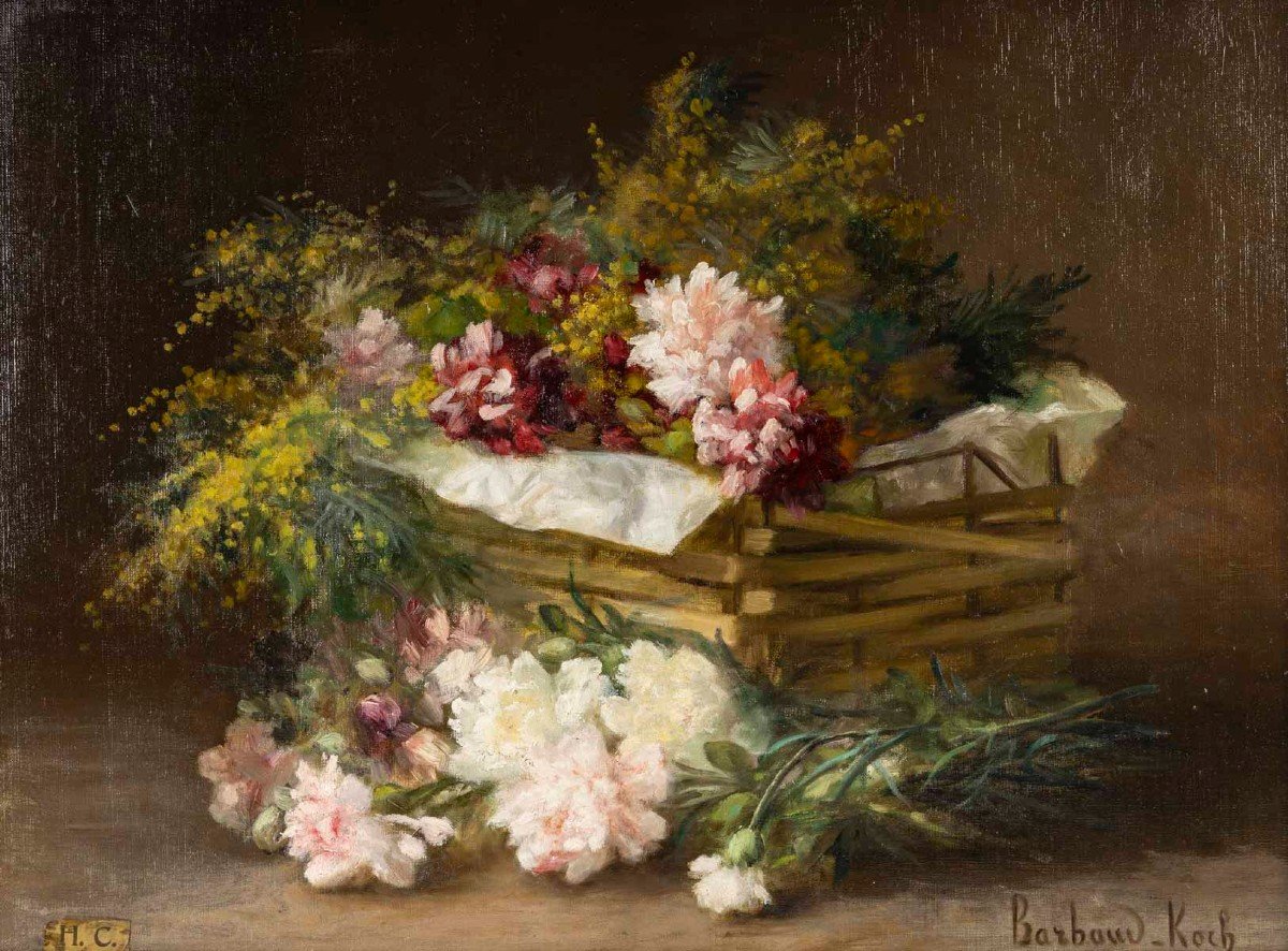 Corbeille de Pivoines et Mimosas "Barbaud- Koch "1862/1928-photo-2