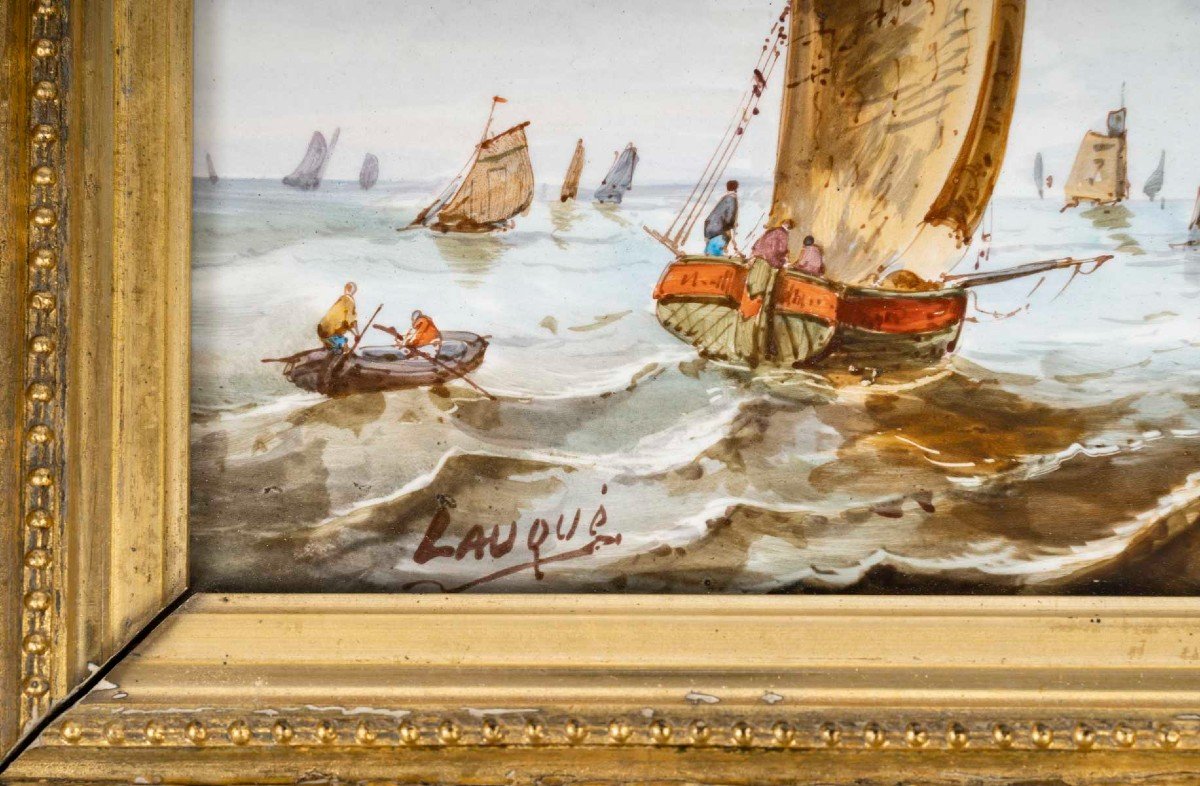 F.. Lauqué  (Peintre sur porcelaine ) "Paire de Marine " 1870-photo-3