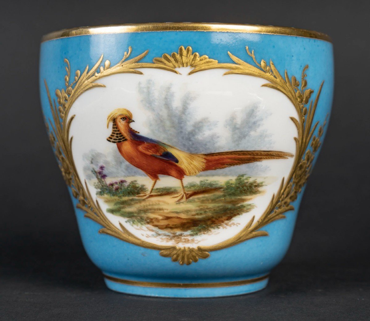 Large Paris "boyer" Cup With Polychrome Birds On A Sky Blue Background (1840),-photo-2