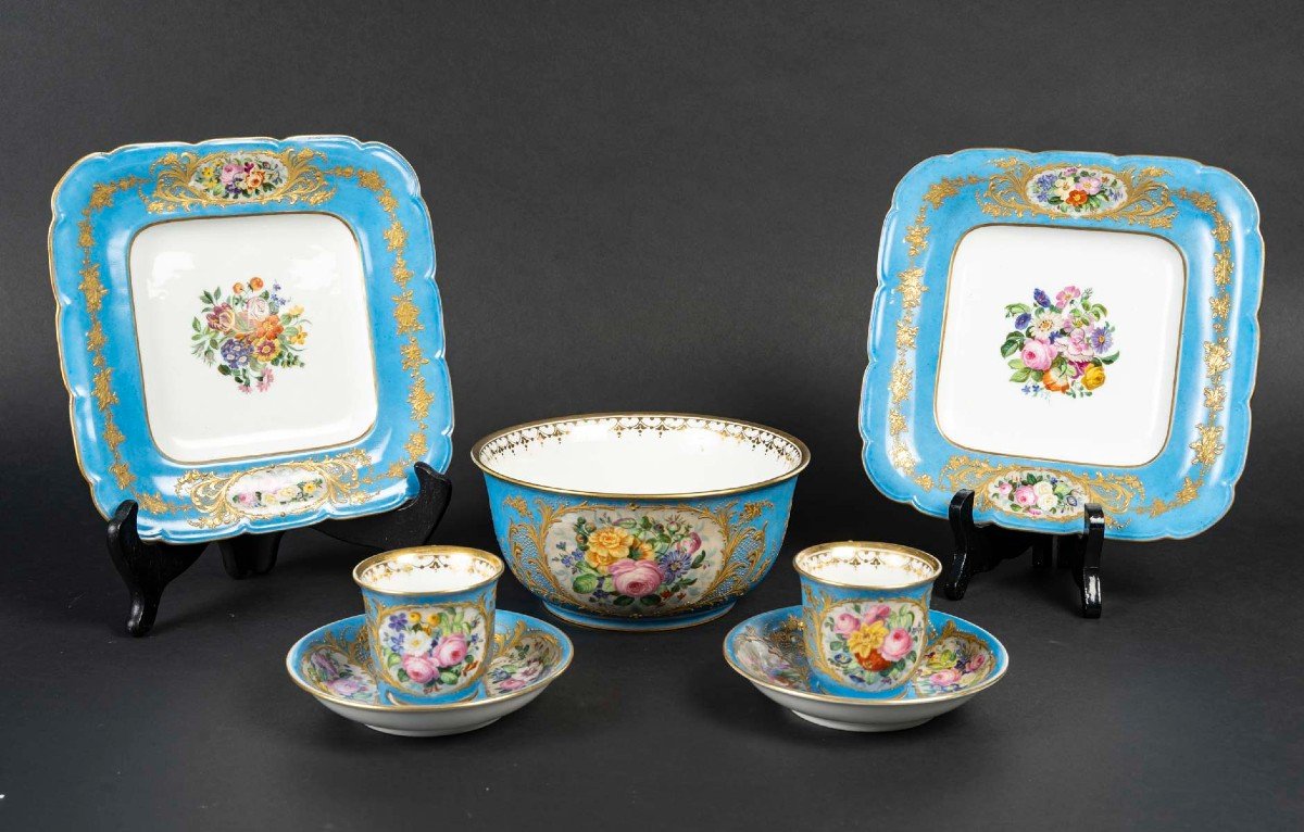 Set (5 Pieces) Paris Celestial Blue And Polychrome Flowers "1810"-photo-8